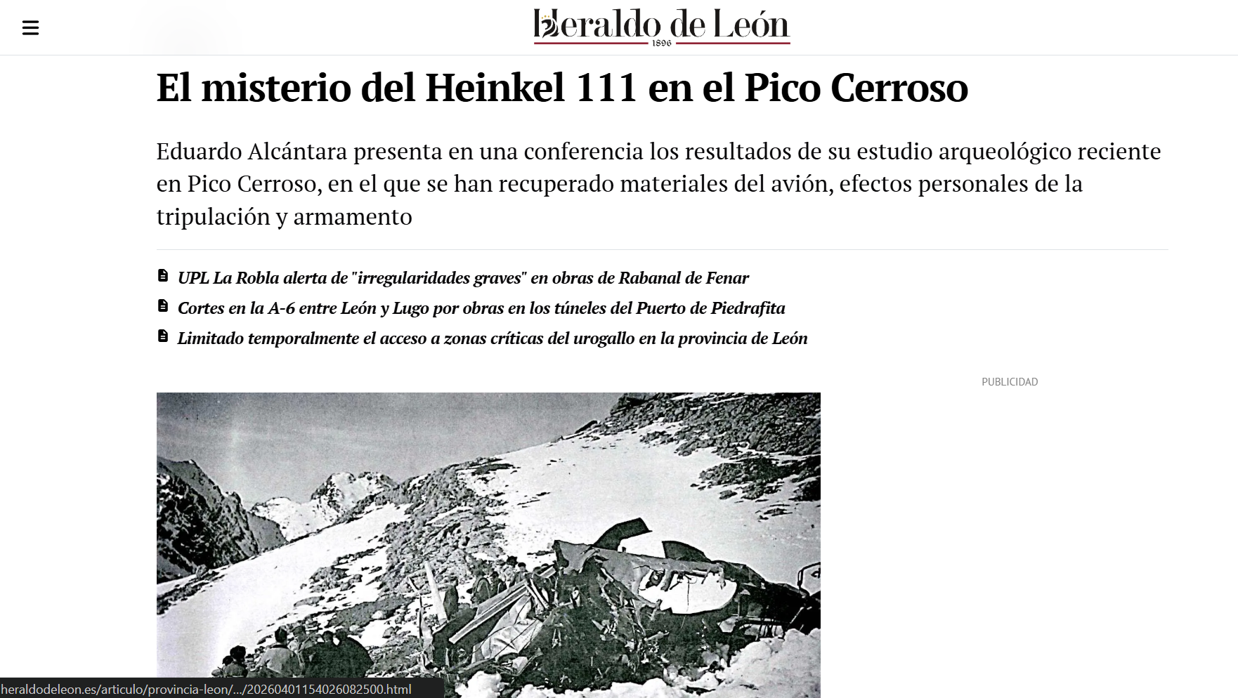 Accidente aéreo en Pico Cerroso